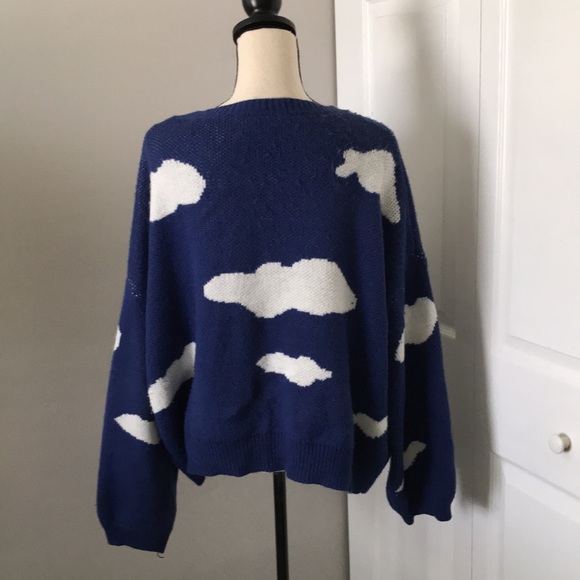 ❤️3X20 Cloud Pattern Drop Shoulder Blue Knit Cardigan | XL - Picture 8 of 13